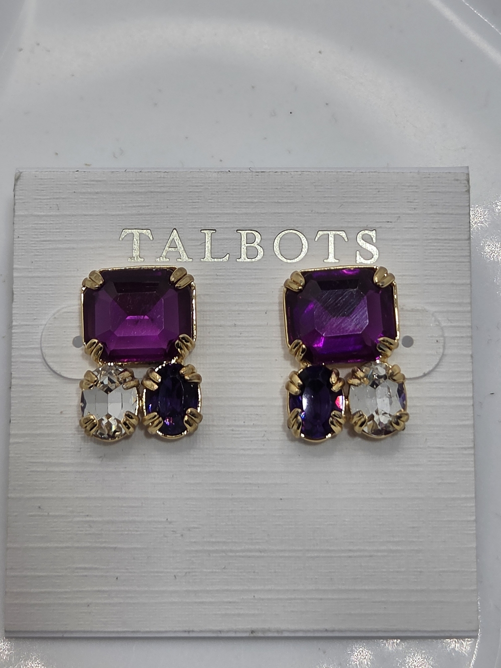 ✨ NWT Talbots Purple Crystal Stud Earrings 💜 Amethyst Gemstone Cluster Posts